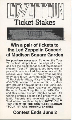 Led Zeppelin Vintage Ticket